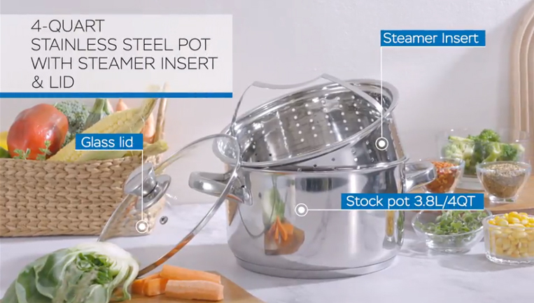 4 Quart Stainless Steel Pot with Steamer Insert